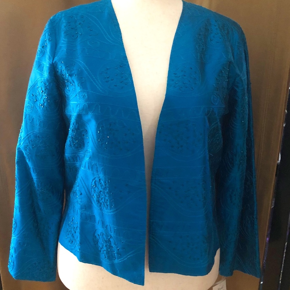 Mirasol 'Atlantis' Tropical Turquoise Beads Open Silk Jacket